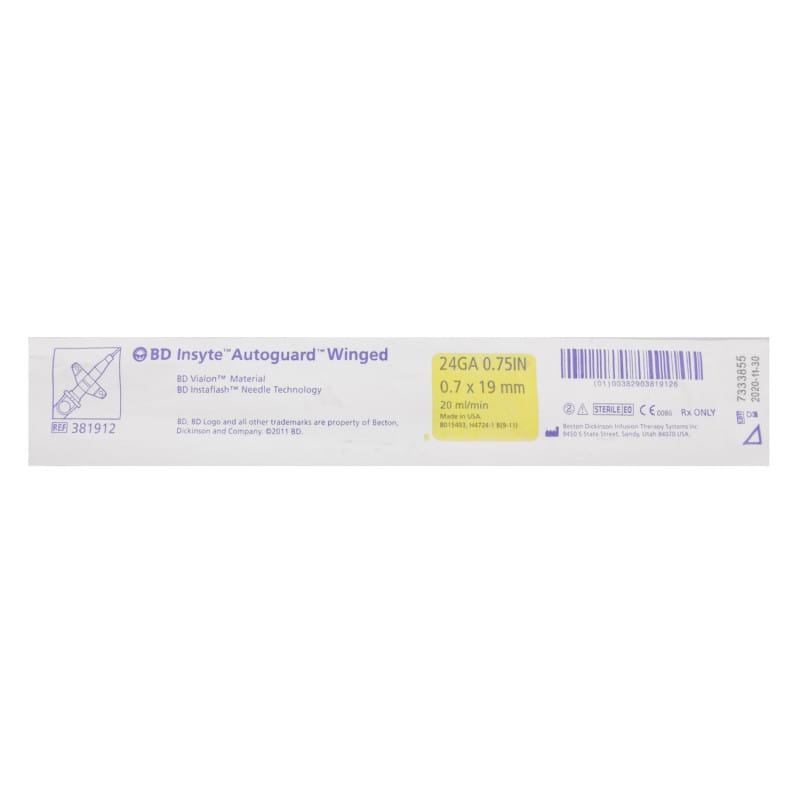 BD Insyte Autoguard Shielded IV Catheter 24G, 0.7 x 19 mm, yellow Medvana UK