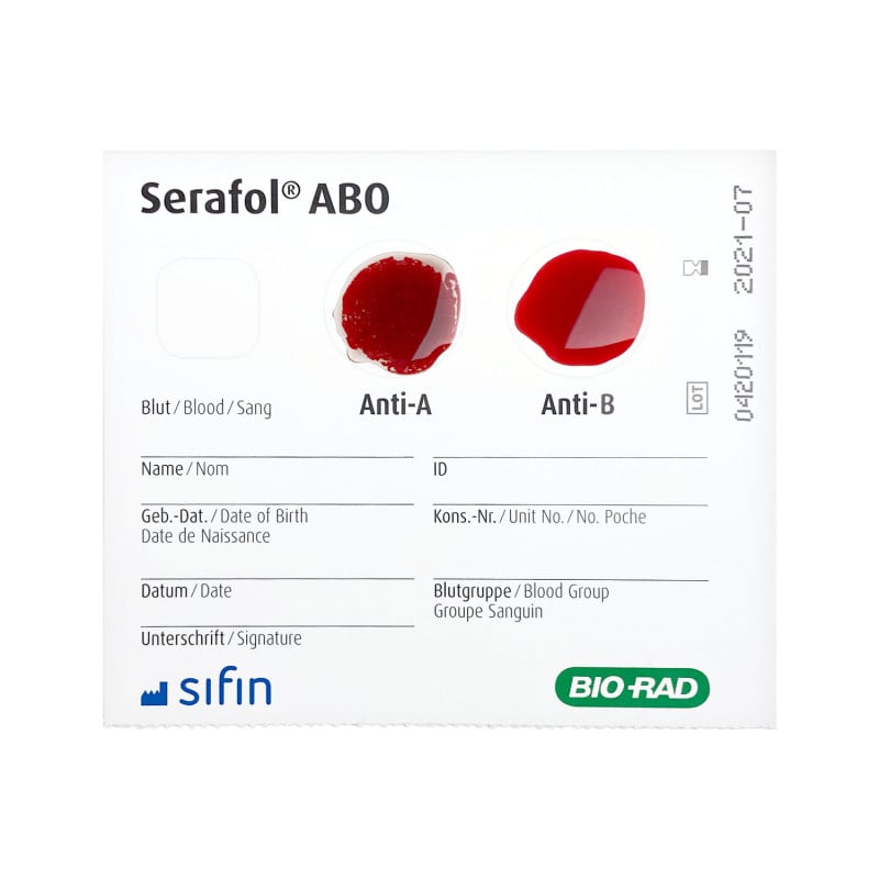 Serafol AB0 Bedside Cards 10 Kits Medvana UK