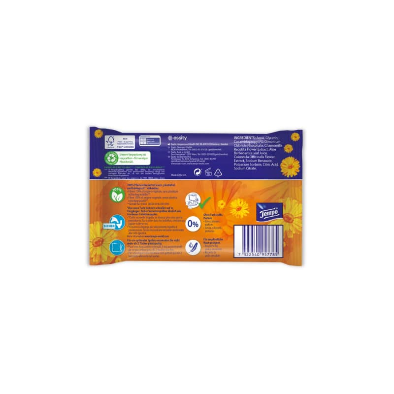 TEMPO Toilet Wipes "My Pampering Moment" with calendula & camomile Medvana UK