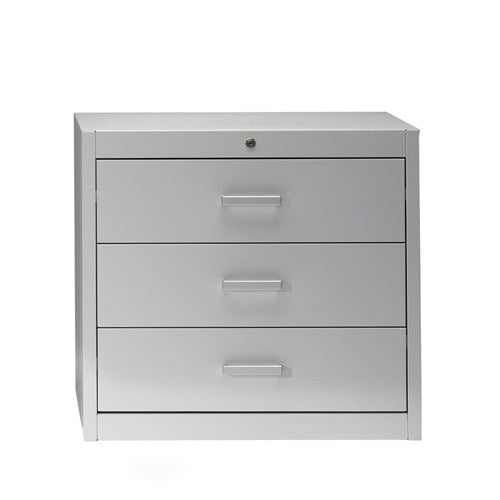 Metallic storage cupboard for cards by Mauser 6 drawers - 3 tracks | white aluminium Medvana UK