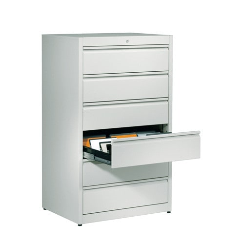 Steel Filing Cabinet with Automatic Closing System 3 drawers, 3 tracks | light grey Medvana UK