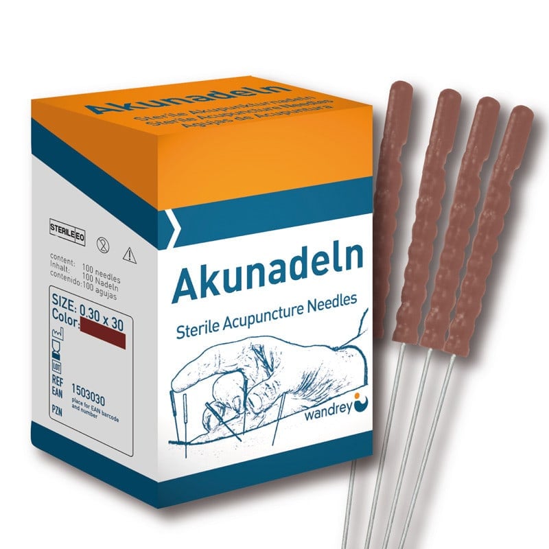 Acupuncture Needles with Plastic Handles 0.30 x 30 mm, brown Medvana UK