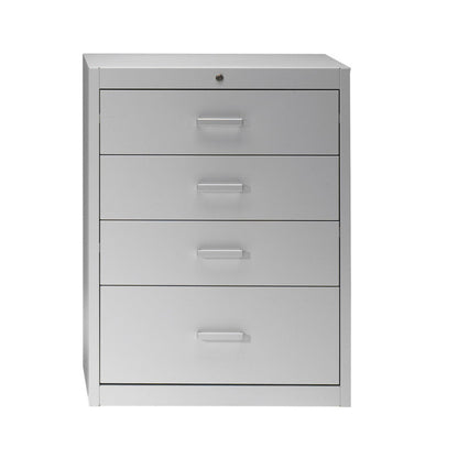 Mauser metallic storage cupboard with self closing system 4 drawers - 2 tracks | light grey Medvana UK