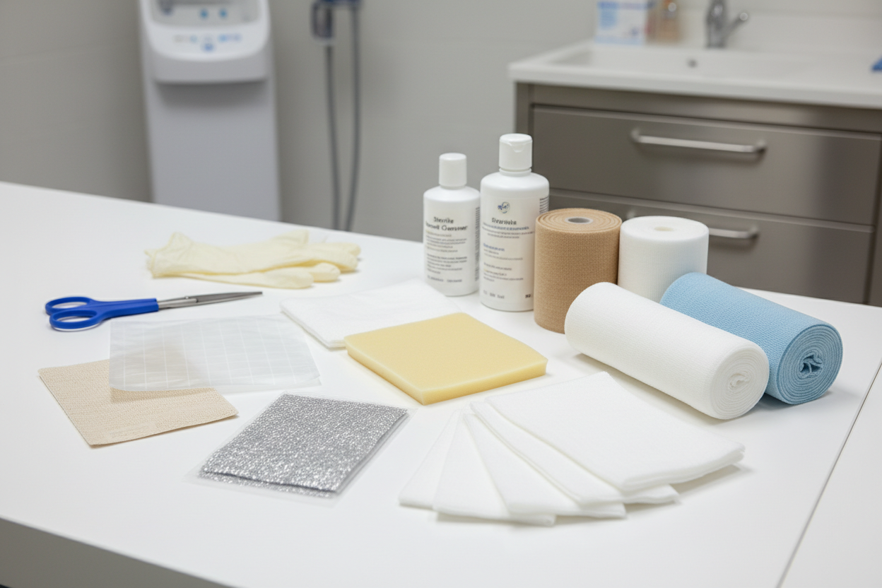 Wound care packs and dressings for medical professionals