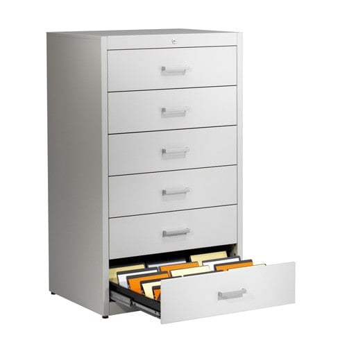 Metallic storage cupboard for cards by Mauser 4 drawers - 3 tracks | rubin red Medvana UK