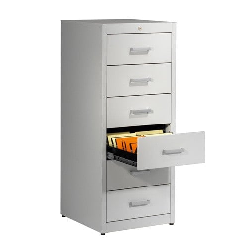 Metallic storage cupboard for cards by Mauser 4 drawers - 3 tracks | white aluminium Medvana UK